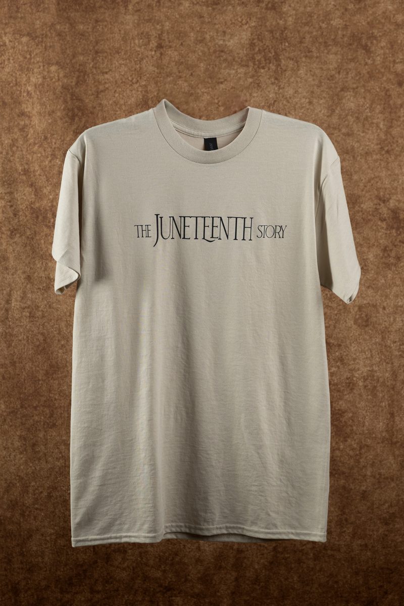 Cream t-shirt with The Juneteenth Story wordmark