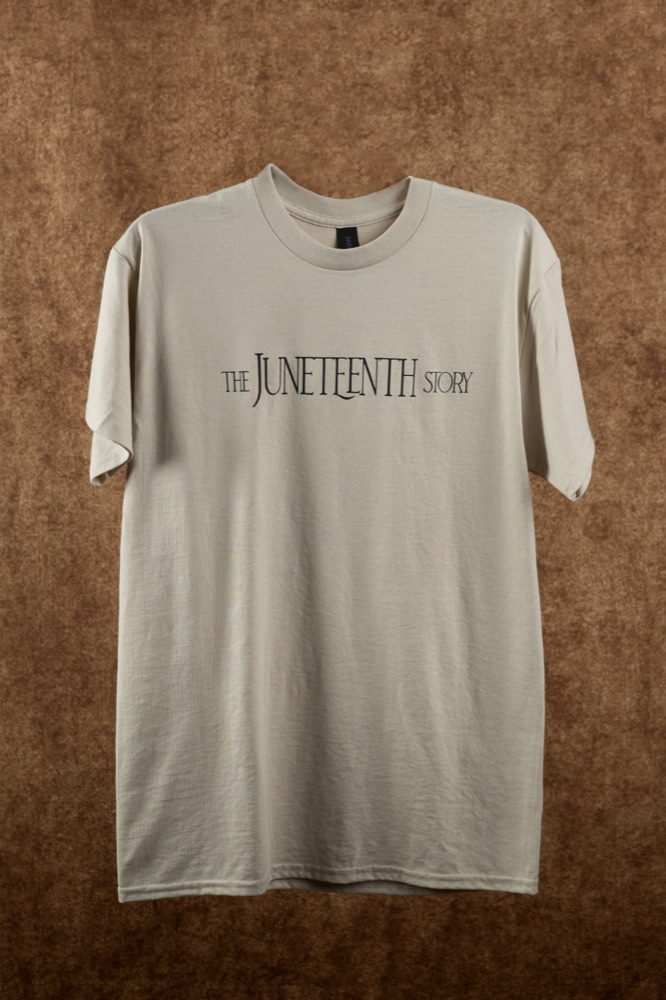 Cream t-shirt with The Juneteenth Story wordmark